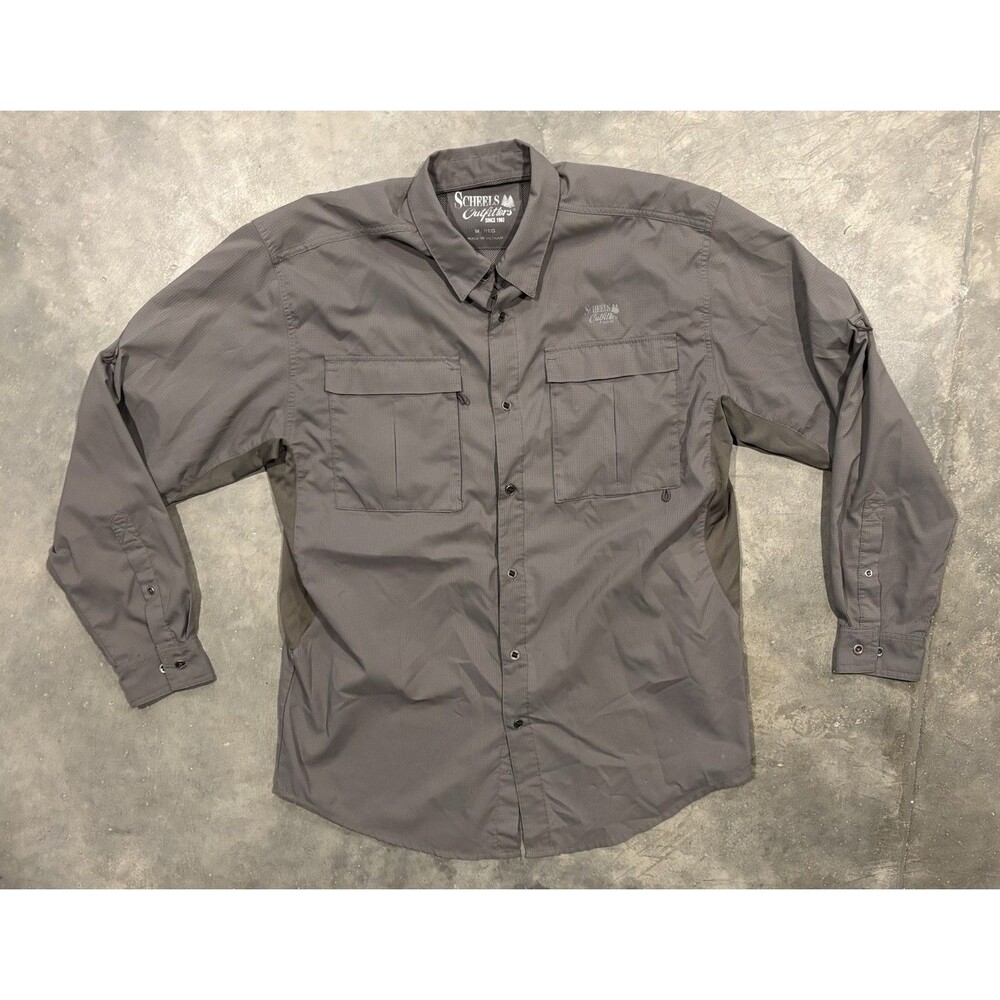 Scheels Outfitters Mens Medium Gray Shirt Outdoors Vented Fishing Pockets